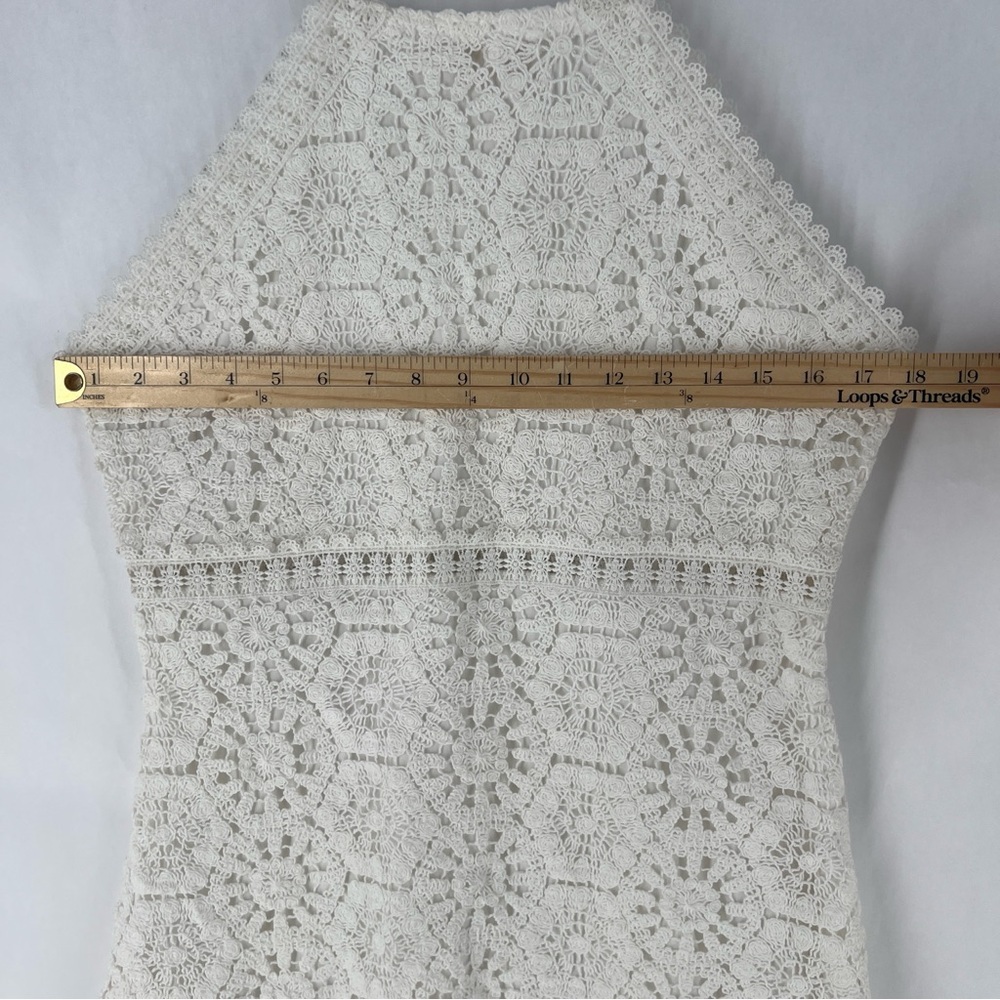 Open Edit White Lace Crochet High Neck Halter A-Line Mini Cocktail Dress Size L - Picture 13 of 14